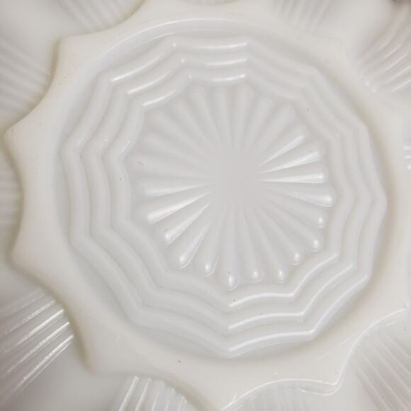 Lot of 2 Anchor Hocking Fire King Milk Glass Deviled Egg Gold Trim + Relish Tray - Picture 11 of 12